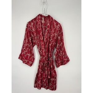 Cruz by Natori Robe Womens XS Pink Satin Geometric Print Short Pockets